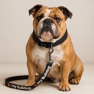 I ❤️ My Bulldog Dog Leash Black Nylon Pet Lead Heavy Duty Metal Clip 6ft